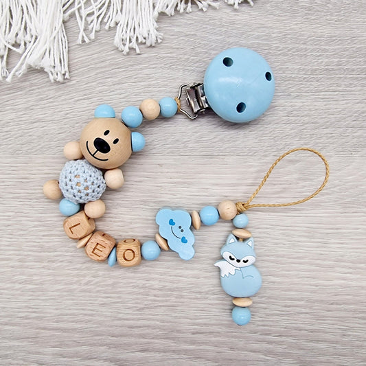 Schnullerkette mit Namen Teddy  Geschenk zur Geburt